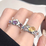 Cifeeo-Vintage Jewelry Y2K Style Korea Colorful Stone Oil Drip Rhinestone Trendy Geometry Rings For Women Heart Star Girls Y2k Jewelry Gifts