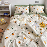 Cifeeo-2025 Spring Bedding Set 2025 Cherry Cute Bedding Set Flat Sheet Pillowcases No Filler Ins Spring Kids Audlt Single Full Size Home Hotel Bed Linens