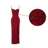 Cifeeo-Flower Appliques Spaghetti Strap Sexy Maxi Dress Women Fashion White Backless Split Evening Club Party Dress Elegant