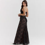 Cifeeo-Summer Long Lace Maxi Formal Occasion Dress Black Lace Up Elegant Event Dresses 2 Pieces Set Women's Clothing
