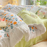 Cifeeo-2025 Spring Bedding Set Princess Bedding Set with Ruffles No Filler Korean Style Girls Single Double Queen Size Duvet Cover Sheet Pillowcase Bedspread