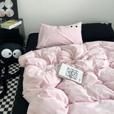 Cifeeo-2025 Spring Bedding Set Ins Style Nordic Bedding Set No Filling Duvet Cover Pillowcase with Cute Eye Embroidered Solid Color Single Queen Size Bed Linen