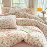 Cifeeo-2025 Spring Bedding Set Pink Flowers Duvet Cover Set Ins Fashion Single Queen Size Girls Boys Flat Sheet Pillowcase No Filler Home Decor Bedding Set