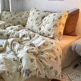 Cifeeo-2025 Spring Bedding Set Cream Green Floral Duvet Cover Set No Filler Ins Style Full Size Girls Boys Flat Sheet Pillowcase Bedspread Cute Kawaii Bedding