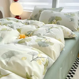 Cifeeo-2025 Spring Bedding Set White Green Bedding Set Floral Ins Duvet Cover with Zipper No Filler Flat Sheet Pillowcase Twin Queen Size Bed Linens