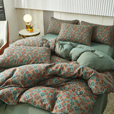 Cifeeo-A++ 100% Cotton Soft Bedding Set Stripe Printing Duvet Cover with Pillow Case Flowers Quilt Cover Pillowcases Sets