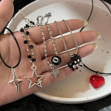 Cifeeo-Vintage Jewelry Y2K Style Vintage Fashion Leather rope Star Pendant Necklace For Women Men Antique Silver Color Jewelry Accessories Y2k Aesthetic