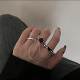 Cifeeo-Vintage Jewelry Y2K Style 1PC Vintage Black Big Cross Open Ring For Women Party Jewelry Men Trendy Gothic Metal Color Finger Ring