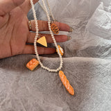 Cifeeo-Vintage Jewelry Y2K Style Creative Stick Bread Cheese Colorful Beads Choker Necklace for Women Cute Fun Aesthetic Accessories 2023 Trending Jewelry Gift