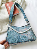 CIFEEO - Floral Print Beaded Detail Baguette Bag  - Women Shoulder Bags