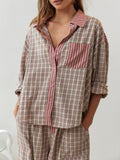 Cifeeo- Pink Loose Splice Pajama Set