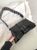 CIFEEO - Eyelet Decor Artificial Patent Leather Baguette Bag  - Women Shoulder Bags