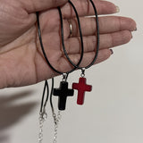 Cifeeo-Vintage Jewelry Y2K Style Vintage Gothic Black Rope Red Cross Pendant Necklace for Couple Jewelry Aesthetic Accessories