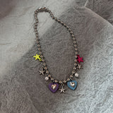Cifeeo-Vintage Jewelry Y2K Style Boho Kpop Colorful Sugar Star Tassel Pendant Choker Necklace for Women Sweet Love Heart Chain Aesthetic Y2K Jewelry Accessories