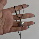 Cifeeo-Vintage Jewelry Y2K Style New Korean Fashion Hollow Titanium Steel Star Pentagram Pendant Necklace for Women Men Black Rope Chain Choker Y2k Party Jewelry