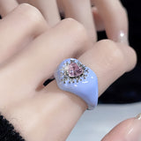 Cifeeo-Vintage Jewelry Y2K Style Y2K Enamel Drop Oil Love Heart Colorful Rings For Women Girls Korean Fashion Cute Aesthetic Pink Ring Jewelry Accessories