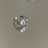 Cifeeo-Vintage Jewelry Y2K Style Pink Crystal Irregular Heart Ring for Women Creative Blue Opal Heart Open Ring Shiny Geometric Zircon Ring Vintage Y2K Jewely