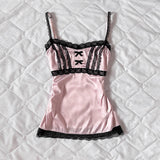Cifeeo-Vintage Women Sleeveless Camisole Y2K Fashion Cute Lace Streetwear vintage Aesthetic Harajuku Casual Kawaii Chic Punk Crop Tops emo girl