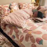 Cifeeo-2025 Spring Bedding Set Korean Style Bedding Set Twin Queen Size Cute Cream Cherry Duvet Cover Flat Sheet Pillowcase Polyester Boys Girls Bed Linen