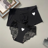 Cifeeo-New Style Couple Matching Underwear Set Ice Silk Mens Boxers and Women Sexy Panties Lover's Panty Plus Size Valentine underpants