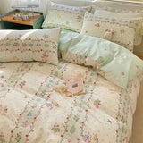 Cifeeo-2025 Spring Bedding Set Green Floral Bedding Set Ins Fashion Twin Full Queen Size Duvet Cover No Filler Flat Sheet Pillowcase Girl Home Totel Bed Linens