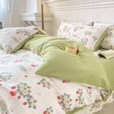 Cifeeo-2025 Spring Bedding Set Cute Strawberry Duvet Cover Set Floral Style with Flat Sheet Pillowcase No filler Queen Double Girls Boys Home Decor Bed Linens