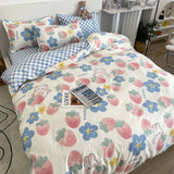 Cifeeo-2025 Spring Bedding Set Cute Bear Bedding Set Girls Boys Kids Single Double Size Flat Sheet Duvet Cover Pillowcase Bed Linens White Blue Home Textile