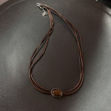 Cifeeo-Vintage Jewelry Y2K Style Vintage Leather Brown Stone Pendant Necklace Stacking Choker Temperament Clavicle Chain for Women Girl Autumn Winter Necklace
