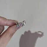 Cifeeo-Vintage Jewelry Y2K Style Pink Crystal Irregular Heart Ring for Women Creative Blue Opal Heart Open Ring Shiny Geometric Zircon Ring Vintage Y2K Jewely