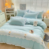 Cifeeo-2025 Spring Bedding Set Kawaii Princess Bedding Set with White Ruffles Korean Style Girls Single Full Duvet Cover No Filling Flat Sheet Pillowcases Kit