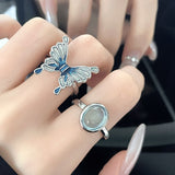 Cifeeo-Vintage Jewelry Y2K Style Korea Colorful Stone Oil Drip Rhinestone Trendy Geometry Rings For Women Heart Star Girls Y2k Jewelry Gifts