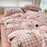 Cifeeo-2025 Spring Bedding Set Pink Duvet Cover Set Classic Plaid Twin Queen Size Girls Boys Flat Sheet Pillowcase No Filler Soft Home Decor Bedding Set