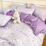 Cifeeo-2025 Spring Bedding Set Cute Rabbit Bedding Set Ins Style Floral Duvet Cover No Filler Pillowcases Flat Sheet Single Full Size Girls Bed Linens