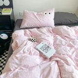 Cifeeo-2025 Spring Bedding Set Ins Style Nordic Bedding Set No Filling Duvet Cover Pillowcase with Cute Eye Embroidered Solid Color Single Queen Size Bed Linen