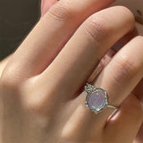 Cifeeo-Vintage Jewelry Y2K Style Pink Crystal Irregular Heart Ring for Women Creative Blue Opal Heart Open Ring Shiny Geometric Zircon Ring Vintage Y2K Jewely