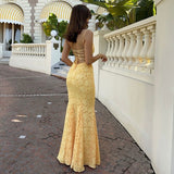 Cifeeo-Backless Women's Evening Party Dress Sexy Lace Up Maxi Dress Sleeveless Orange Wedding Guest Dresses