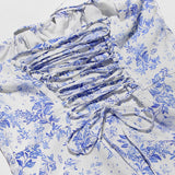 Cifeeo-Floral Print Summer Holiday Dress Elegant Midi Spaghetti Strap Lace Up Dress A Line Casual Women Clothing 2025