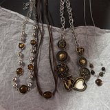 Cifeeo-Vintage Jewelry Y2K Style Vintage Leather Brown Stone Pendant Necklace Stacking Choker Temperament Clavicle Chain for Women Girl Autumn Winter Necklace