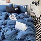 Cifeeo-2025 Spring Bedding Set Ins Style Big Eyes Duvet Cover No Filling Double Mix Color Flat Sheet Pillowcases Washed Cotton Embroidery Queen Bedding Set