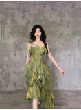 Cifeeo-Christmas Thanksgiving Gift New Year's Eve Dress Irregular Ruffled Suspender Prom Dress Green Long Birthday Dress Christmas Thanksgiving Gift New Year's Eve Dress1628-back to school dress nye outfits 2025