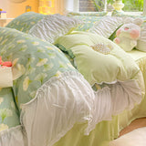 Cifeeo-2025 Spring Bedding Set Princess Bedding Set with Ruffles No Filler Korean Style Girls Single Double Queen Size Duvet Cover Sheet Pillowcase Bedspread