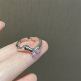 Cifeeo-Vintage Jewelry Y2K Style Pink Crystal Irregular Heart Ring for Women Creative Blue Opal Heart Open Ring Shiny Geometric Zircon Ring Vintage Y2K Jewely