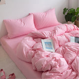 Cifeeo-INS Pink Series Duvet Cover set Pillow Case Bed Sheet Solid Color Quilt Covers Boy Kid Teen Girl Bedding Linens Set King Queen