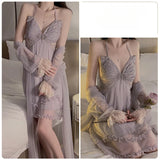 Cifeeo-French Romantic and Sexy Plus Size Lingerie Butterfly Suspender Nightgown Lace Up Outer Robe Pajama Home Suit Set  Sleepwear