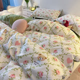 Cifeeo-2025 Spring Bedding Set Ins Pink Flowers Bedding Set Fashion Flat Sheet Duvet Cover No Filling Pillowcase Twin Full Queen Nordic Boy Girl Bed Linen