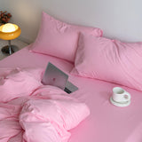 Cifeeo-INS Pink Series Duvet Cover set Pillow Case Bed Sheet Solid Color Quilt Covers Boy Kid Teen Girl Bedding Linens Set King Queen