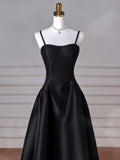 Cifeeo-Cyber Monday Christmas party outfits Elegant Black A-Line Satin Long Prom Dress Long Prom Dress B531