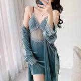 Cifeeo-Sexy Sleepwear Women's Autumn and Winter New Gold Velvet Home Suit Set, Suspender Nightgown 2-piece Nightgown Set