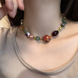 Cifeeo-Vintage Jewelry Y2K Style vintage Colored Harajuku Beaded Star Necklace Women's Chinese Style Ethnic Handmade Jewelry