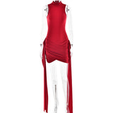 Cifeeo-work holiday party outfit Style Spring Dress Sexy Elegant Solid Color round Neck Sleeveless Sheath Lace-up Skirt